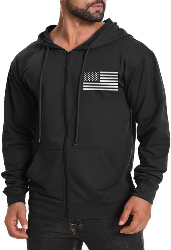 Men's Lightweight Full-Zip USA Flag Graphic Hoodie