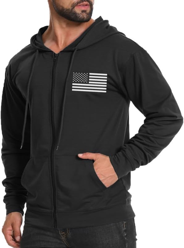 Men's Lightweight Full-Zip USA Flag Graphic Hoodie