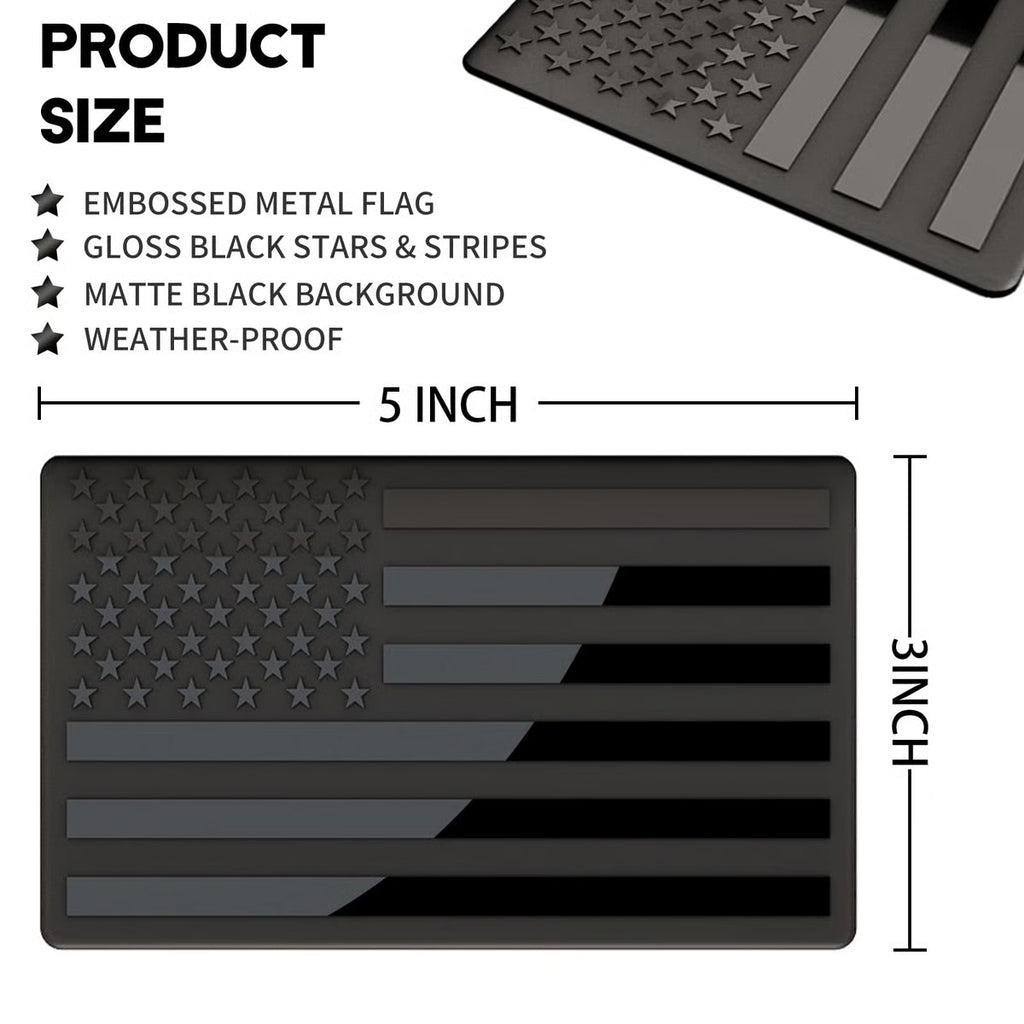 2 PCS - Black Aluminum American Flag Emblem Decal