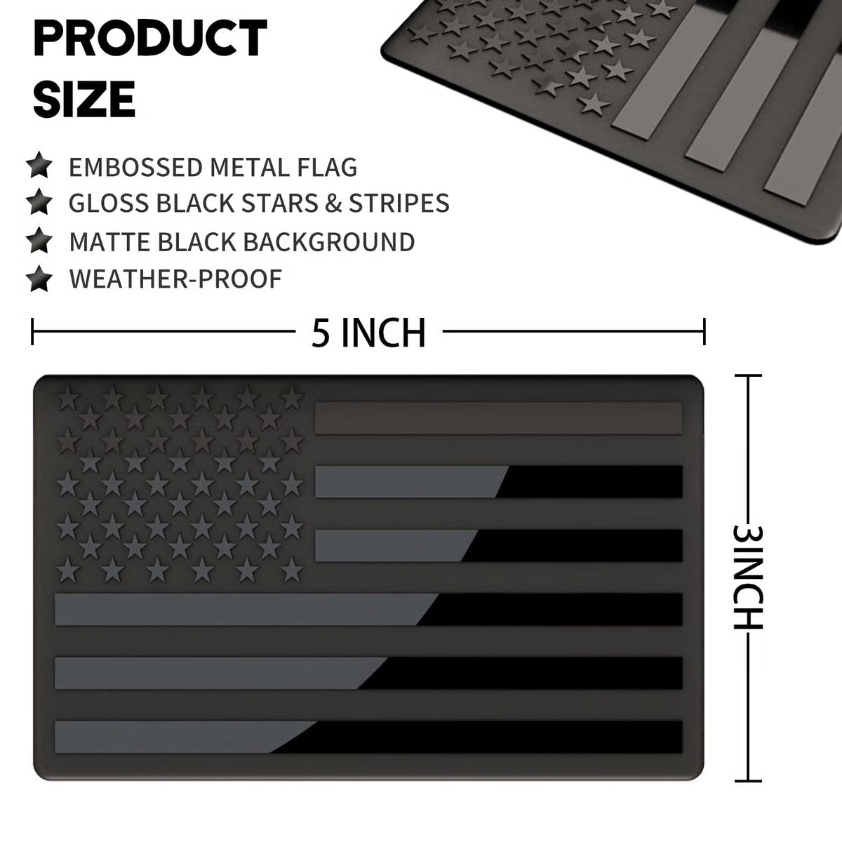 2 PCS - Black Aluminum American Flag Emblem Decal