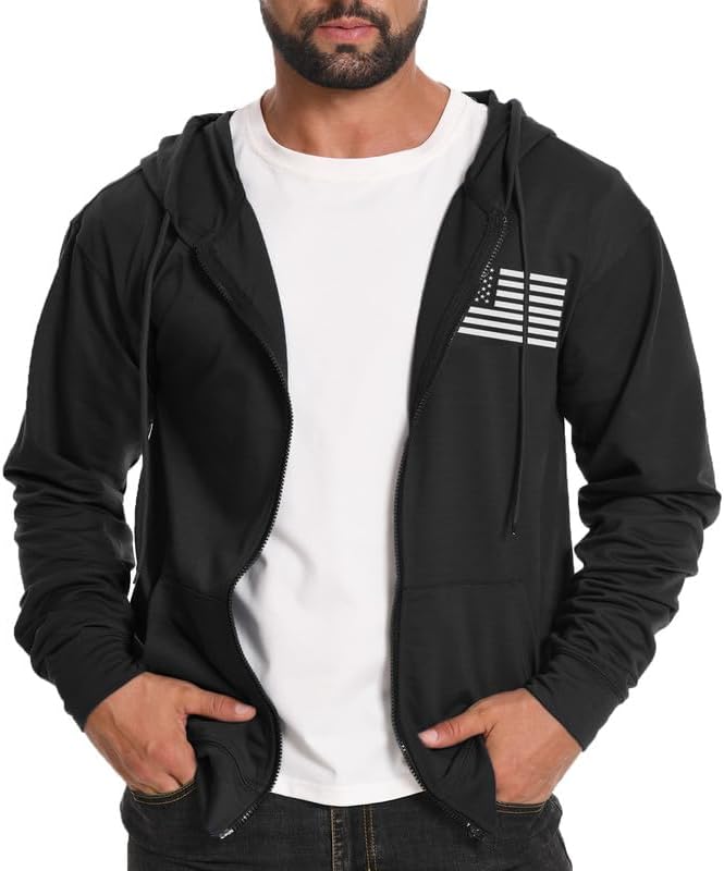 Men's Lightweight Full-Zip USA Flag Graphic Hoodie