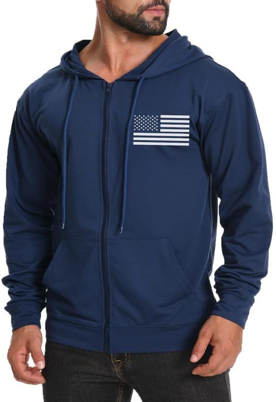 Men's Lightweight Full-Zip USA Flag Graphic Hoodie
