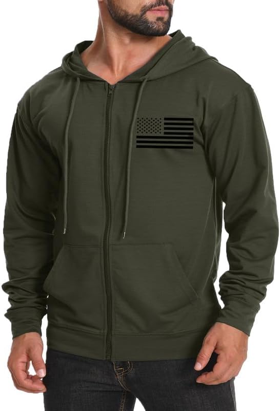 Men's Lightweight Full-Zip USA Flag Graphic Hoodie