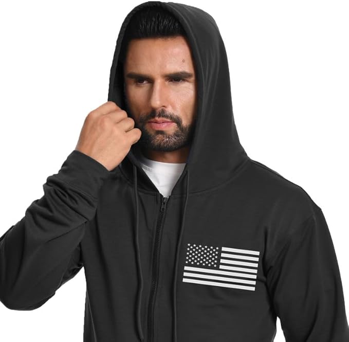 Men's Lightweight Full-Zip USA Flag Graphic Hoodie