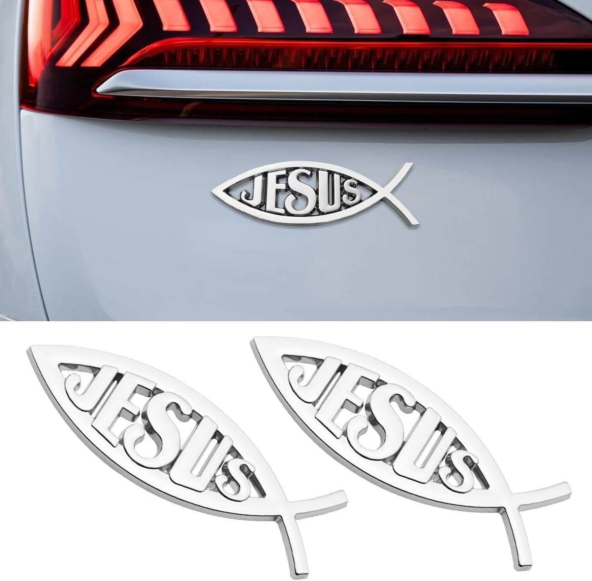 2pcs Jesus Fish Decal Sticker Silver