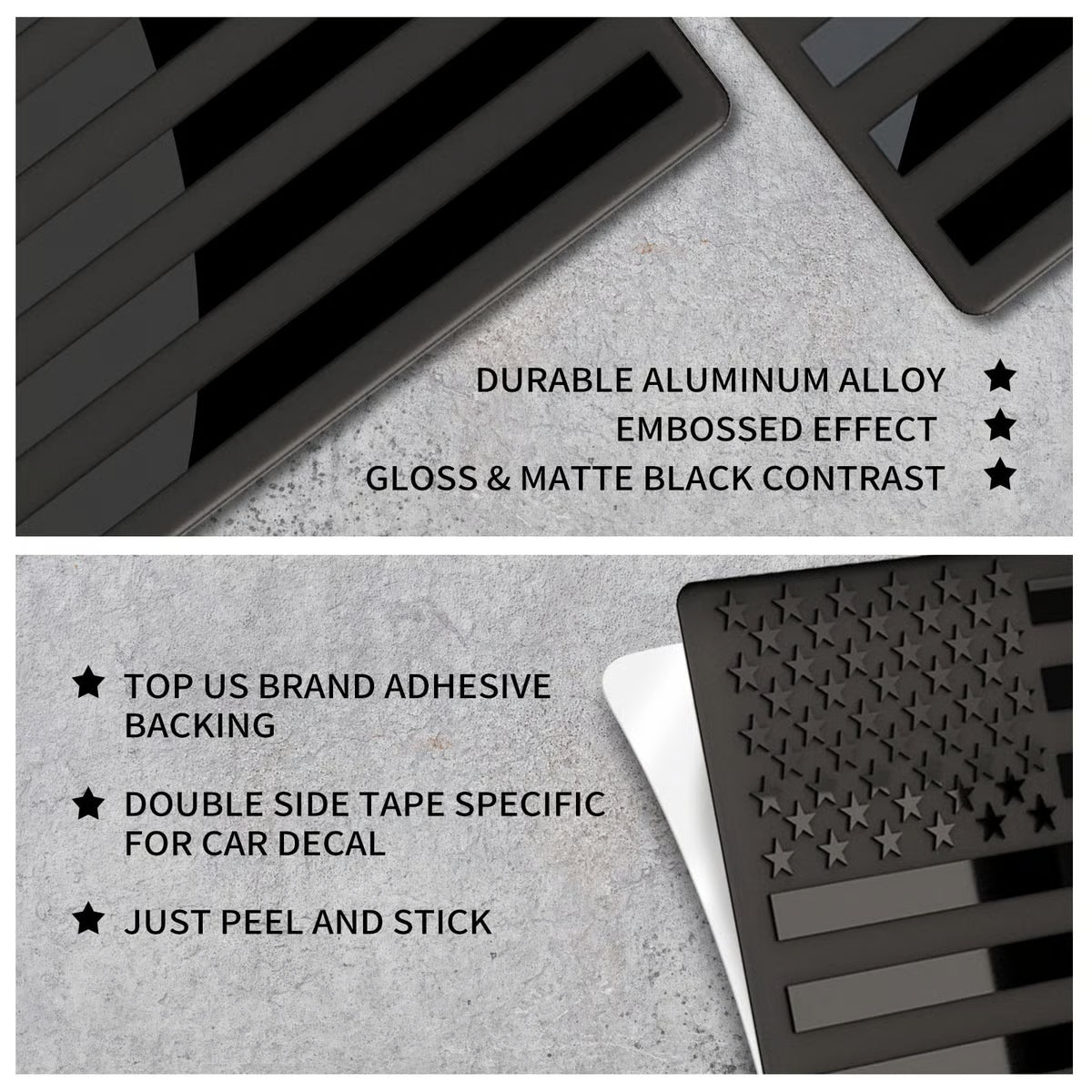 2 PCS - Black Aluminum American Flag Emblem Decal