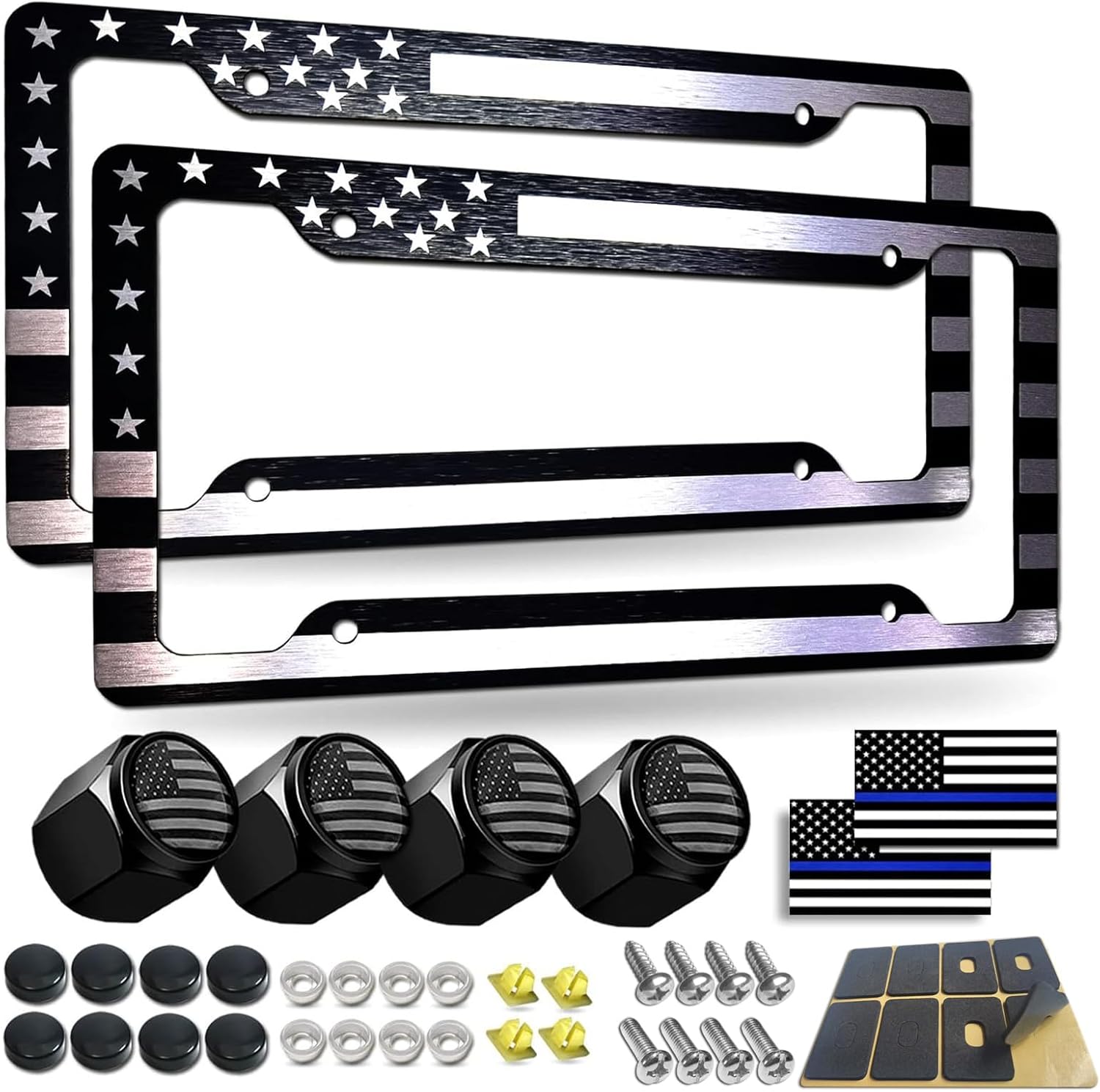 USA Flag Aluminum License Plate Frames - 2 Pack