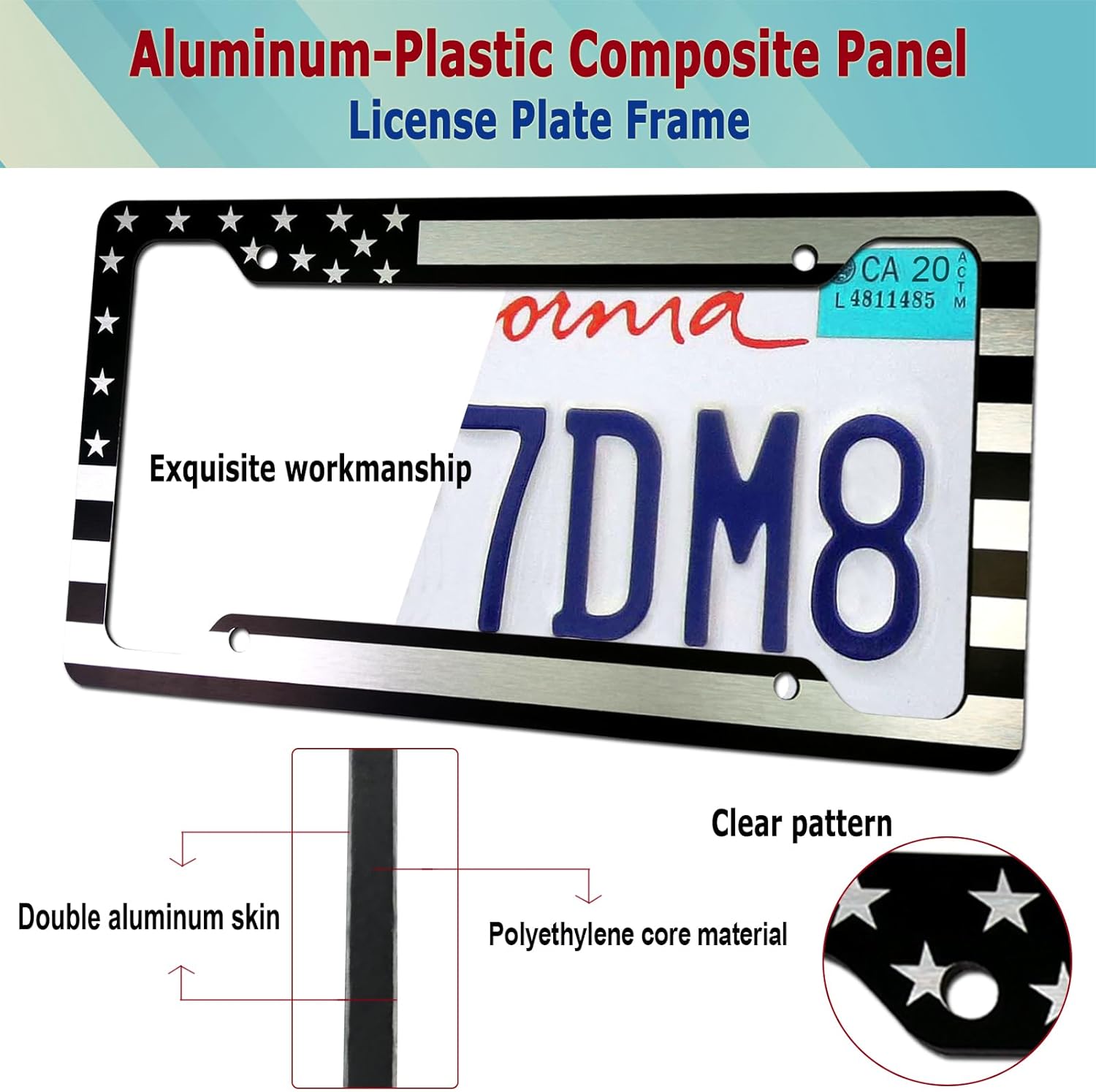USA Flag Aluminum License Plate Frames - 2 Pack