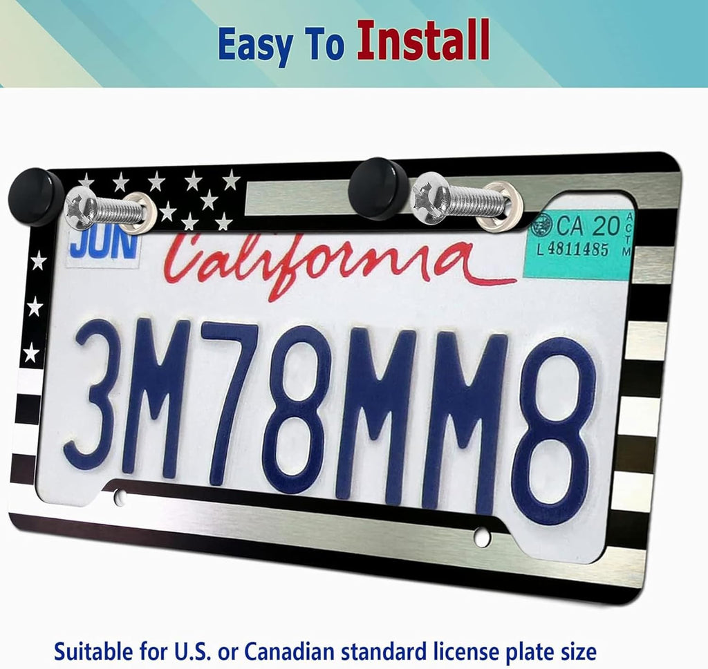 USA Flag Aluminum License Plate Frames - 2 Pack