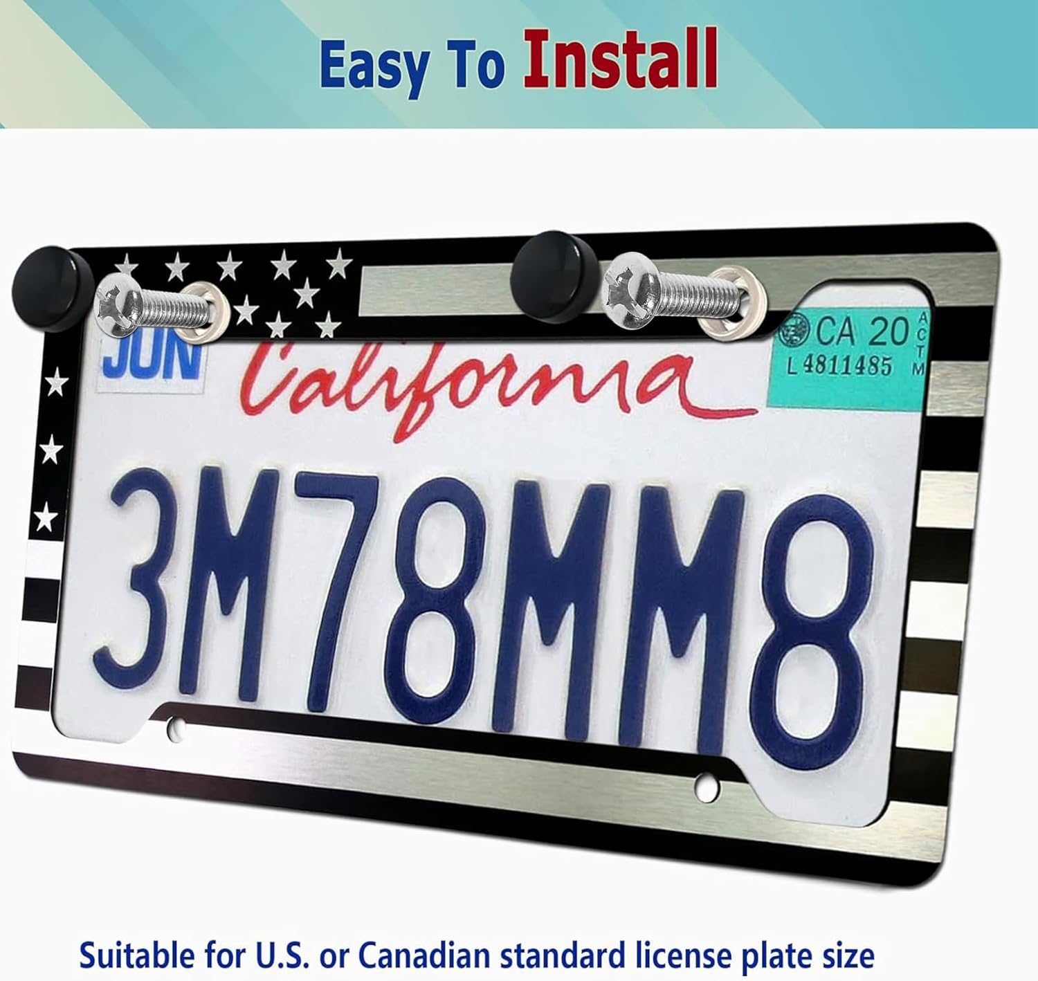 USA Flag Aluminum License Plate Frames - 2 Pack