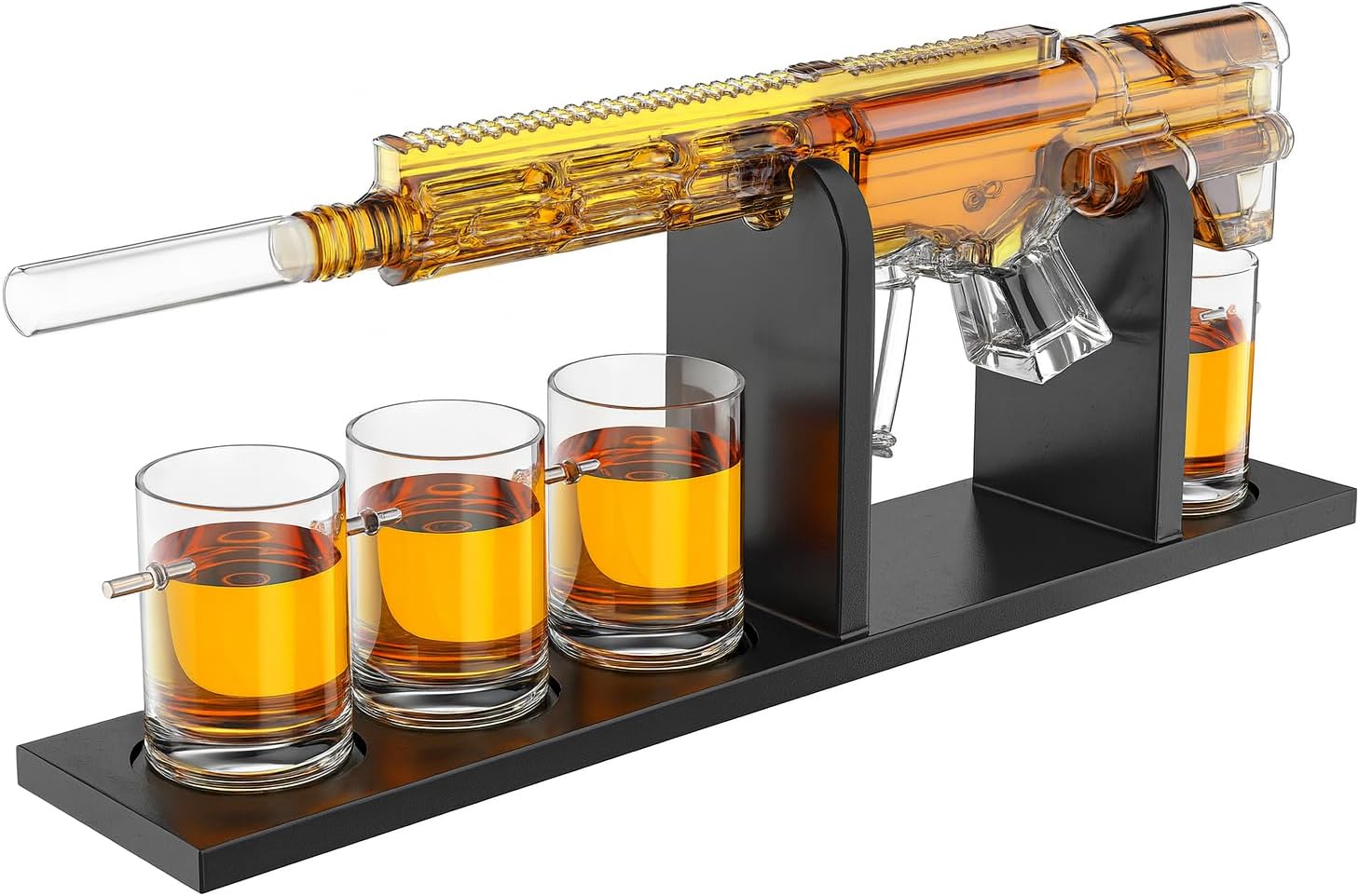 AR15 Rifle Limited Edition Whiskey Decanter with Silencer Stopper - 800 ml & 4PCS 12oz Bullet Glasses