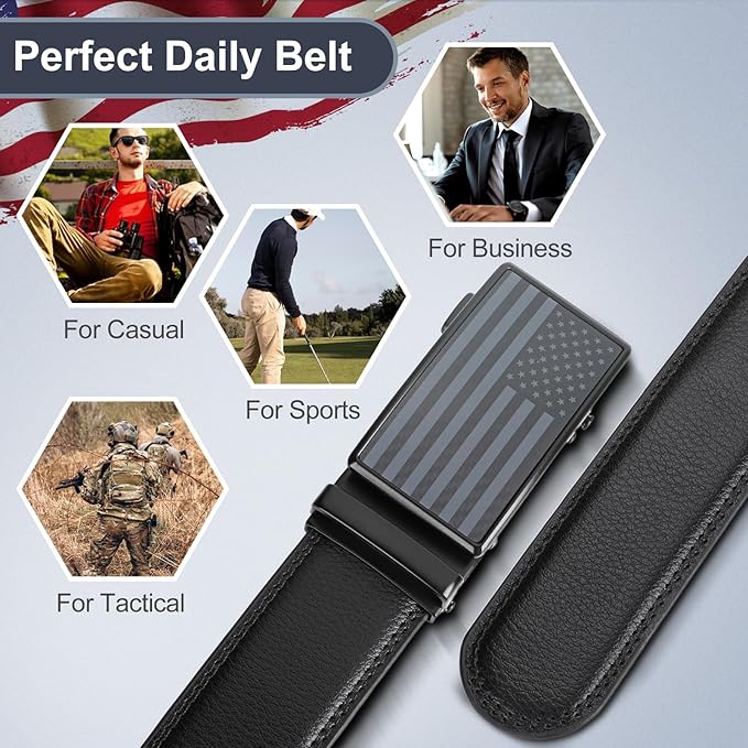 American Flag Belt for Men Black Leather Belts