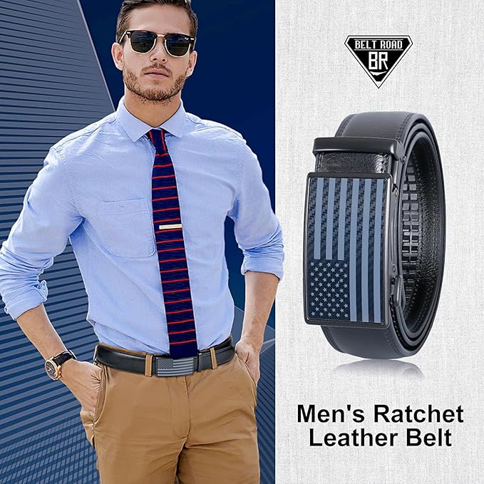 American Flag Belt for Men Black Leather Belts