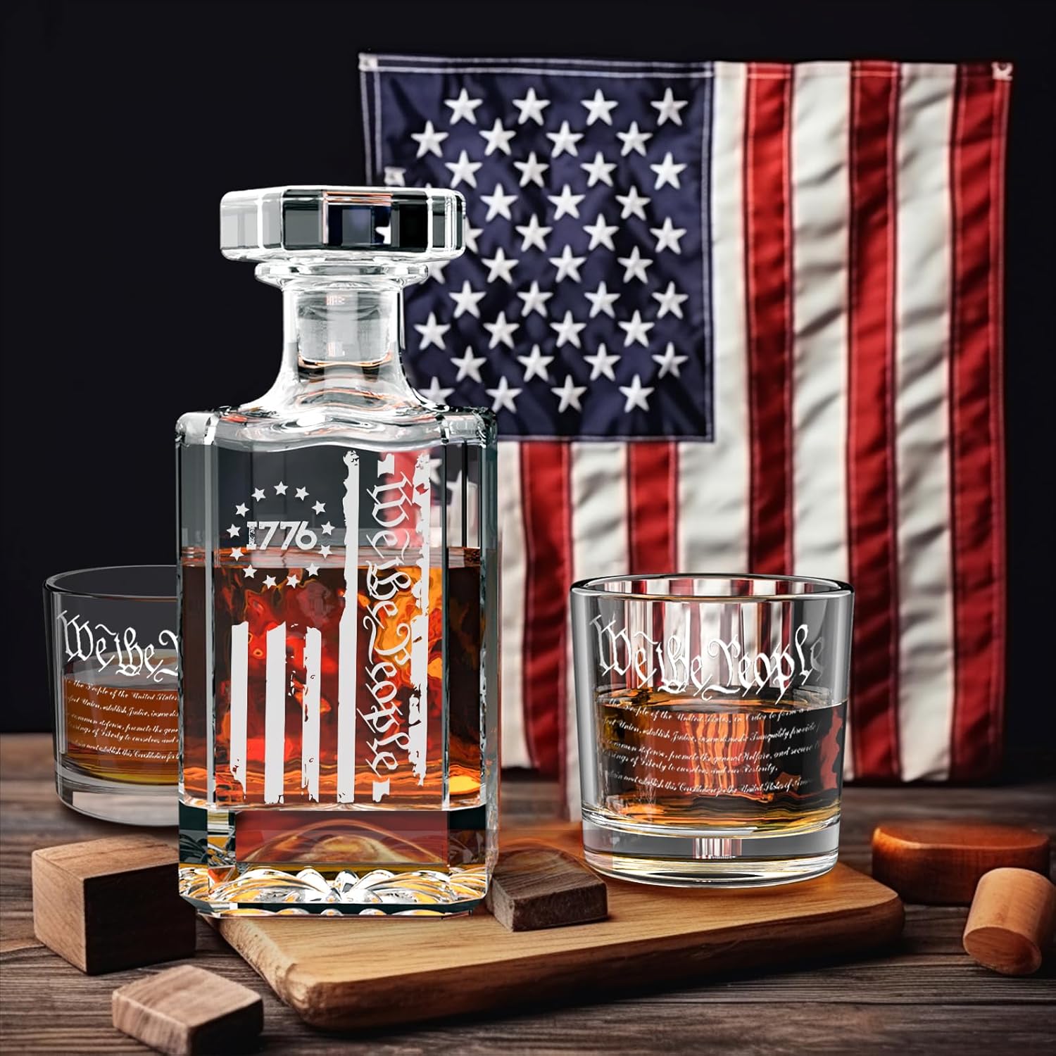We The People Whiskey Decanter Set with 2 Glasses