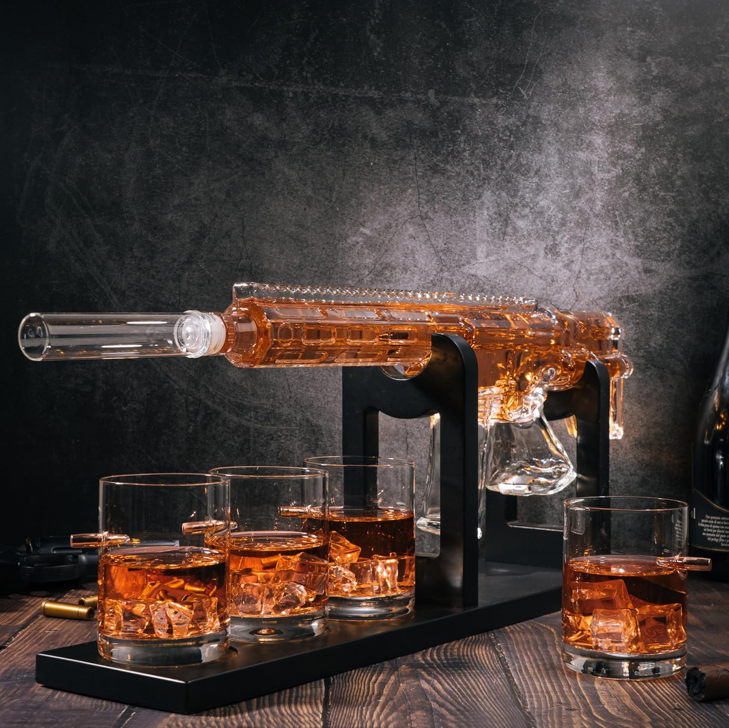 AR15 Rifle Limited Edition Whiskey Decanter with Silencer Stopper - 800 ml & 4PCS 12oz Bullet Glasses